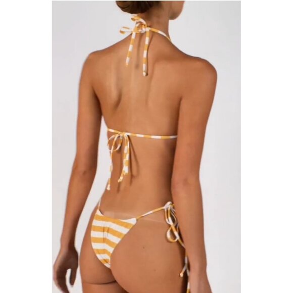 SAME LOS ANGELES Set 2pc Bikiny Swim Top Large Bottom High Weist Stripeed Yellow - Picture 2 of 12